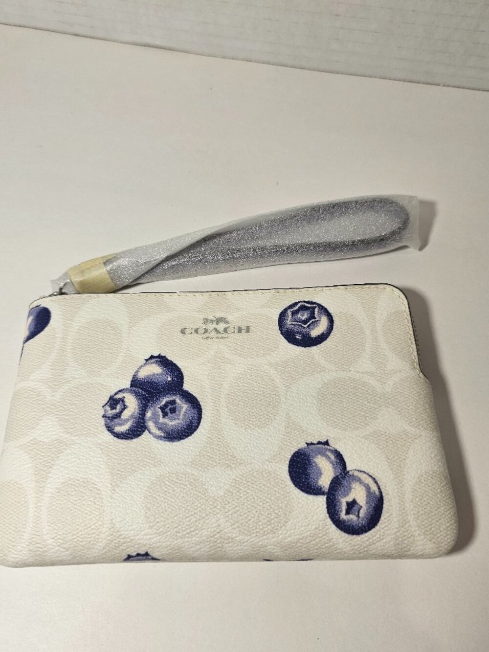 NWT Coach Signature Canvas Corner Zip Wristlet Blueberry Wallet Bag Purse Tote